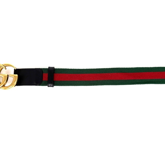 GUCCI Web Accent GG Logo Buckle Wide Canvas Leather Belt 95 38 main image 6